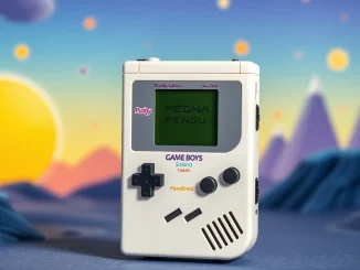 Limited edition Solana Gameboy with Pudgy Penguins branding for crypto gaming enthusiasts.
