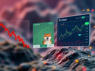 Visualizing crypto market shifts: Solana's RSI overbought signal, Shiba Inu's price surge, and Unilabs Finance's AI-driven potential.