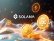 Solana blockchain with USDC stablecoin flowing through digital financial networks