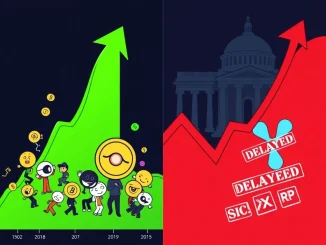 Visual representation of Solana's upward trend and XRP's downward movement, reflecting current Solana News Today and market volatility.