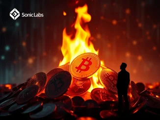 Visualizing the significant Sonic Labs token burn, showing digital S tokens disappearing into a fiery blockchain symbol, signifying ecosystem value.