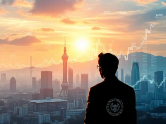 An illustration depicting South Korea's financial landscape with digital overlays, symbolizing the nation's push to expand professional crypto investor access and virtual asset market regulations.