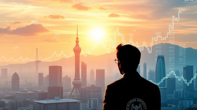 An illustration depicting South Korea's financial landscape with digital overlays, symbolizing the nation's push to expand professional crypto investor access and virtual asset market regulations.