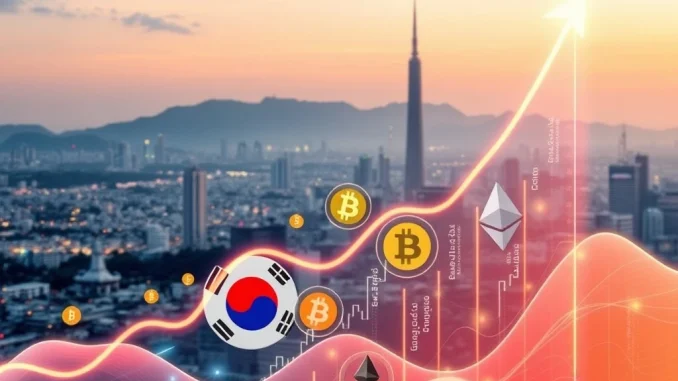 A chart showing the explosive growth of South Korea crypto assets and overseas financial holdings, illustrating the significant market surge.