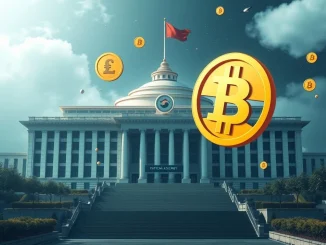 South Korea's National Assembly debates crypto ETFs with Bitcoin symbols in the background
