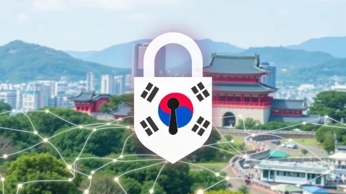 Depiction of South Korea crypto regulation tightening, with a digital barrier protecting investors from high-risk lending products.