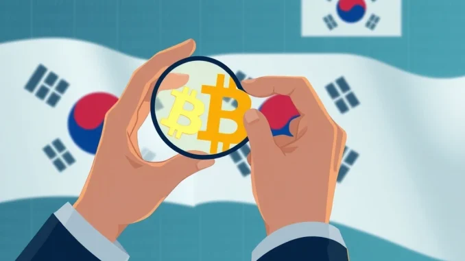 Depicts a vigilant South Korean tax official analyzing digital ledgers, symbolizing proactive South Korea crypto tax oversight to prevent evasion.