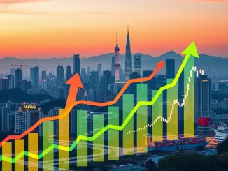 Charts and upward arrows illustrating South Korea GDP growth, reflecting its economic resilience and export surge in Q2.