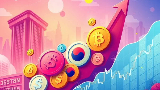 Charts showing the significant increase in South Korea stablecoin trading volume amidst a broader crypto market rebound.