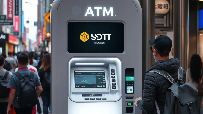 Foreign tourist using a USDT ATM powered by Kaia blockchain in South Korea