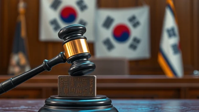 Shocking South Korean Crypto Fraud: Court Upholds 12-Year Sentence in $316M Scheme Gavel striking block, symbolizing justice and legal action in a **South Korean crypto fraud** case, representing the upheld sentence.