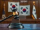 Gavel striking block, symbolizing justice and legal action in a **South Korean crypto fraud** case, representing the upheld sentence.