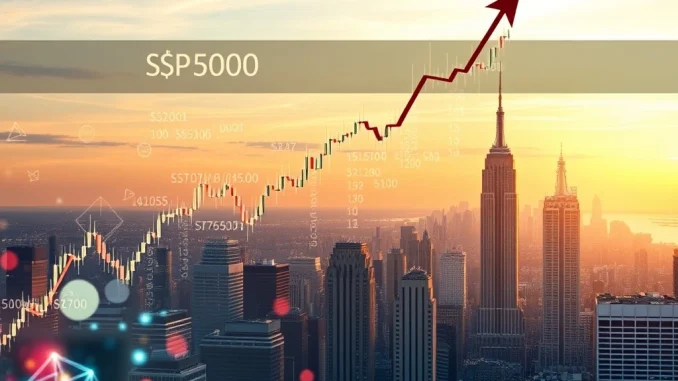 Visualizing the S&P 500 all-time high on a digital chart, indicating strong market performance and its potential crypto market correlation.