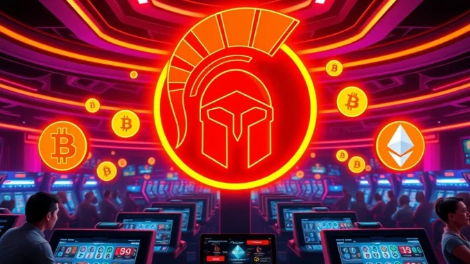 Spartans crypto casino platform with a futuristic interface and happy users betting.