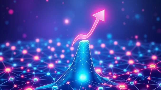 Visualizing SPK's incredible +518% crypto price surge driven by its recent network upgrade, symbolizing robust blockchain scalability.