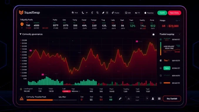 SquadSwap DEX interface showcasing real-time trading and community governance on BNB Chain