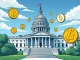 U.S. Capitol discussing stablecoin and crypto bills with digital currency symbols