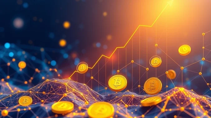 A visual representation of the booming stablecoin market, showing digital assets connecting global finance and DeFi protocols, symbolizing growth and stability.