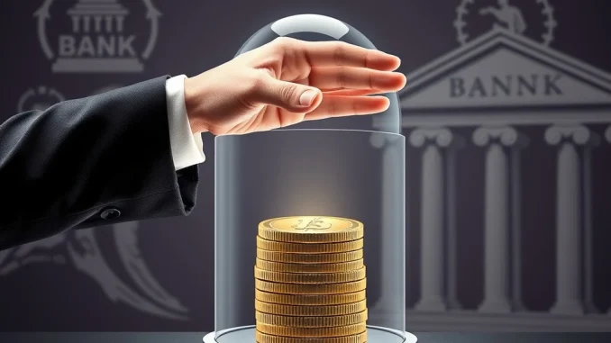 Illustrates the crucial oversight of stablecoin regulation by banking regulators, symbolizing enhanced security for digital assets.