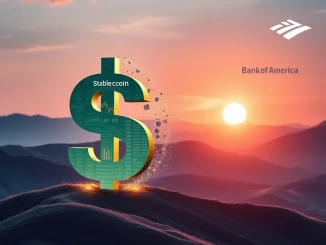 Bank of America logo overseeing a significant stablecoin surge, symbolizing the impact of the GENIUS Act on crypto stablecoins.