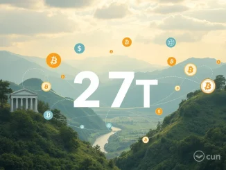 Visualizing the massive $27 trillion in stablecoin transactions dominating traditional finance, showing stablecoins bridging old and new money.