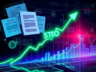 A vibrant chart showing STO's dramatic price increase, symbolizing the positive impact of new regulatory developments on the security token market.