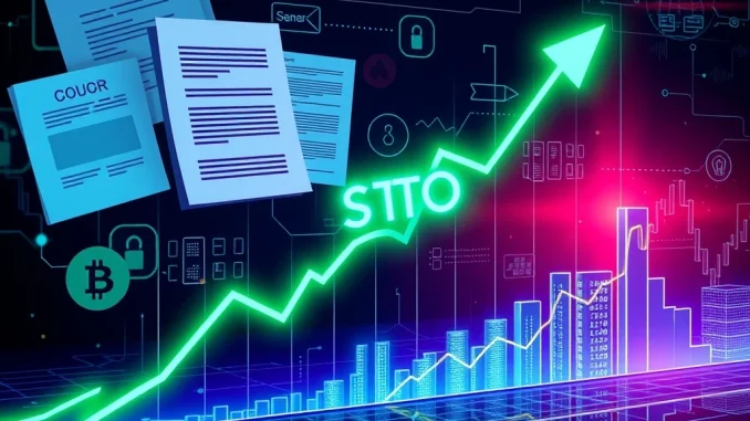 A vibrant chart showing STO's dramatic price increase, symbolizing the positive impact of new regulatory developments on the security token market.