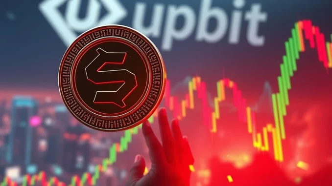 Visualizing the STRIKE token price crash on a digital trading chart, representing its impending delisting from Upbit.
