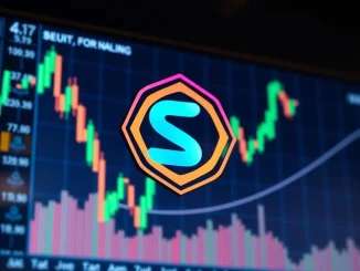 A vibrant SUI crypto logo superimposed on a bullish candlestick chart, symbolizing potential growth and strategic investment opportunities.