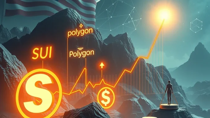 Visualizing the transformative impact of the Genius Act on the US crypto market, with Sui, Polygon, and Cronos charts surging dramatically.