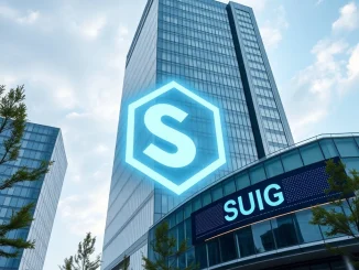 SUI Group Holdings logo alongside a stock ticker, symbolizing Mill City Ventures rebranding and its focus as a strategic SUI investor.