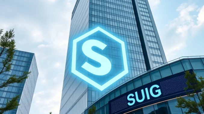 SUI Group Holdings logo alongside a stock ticker, symbolizing Mill City Ventures rebranding and its focus as a strategic SUI investor.
