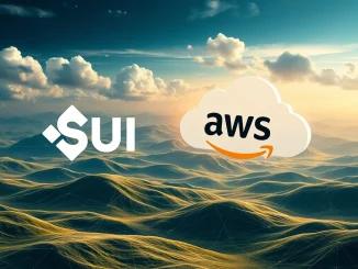 SUI blockchain's Walrus Protocol battling Amazon AWS in a digital cloud, symbolizing decentralized innovation.
