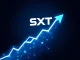 SXT cryptocurrency price surge graph with blockchain network background