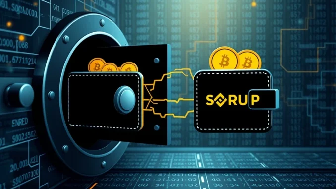 Visualizing a significant SYRUP token withdrawal from Binance by new crypto wallets, highlighting large crypto transactions.