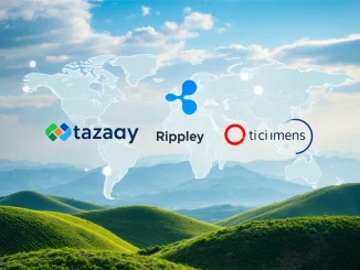Digital representation of secure Tazapay funding enabling global cross-border payments, powered by Ripple and Circle Ventures.