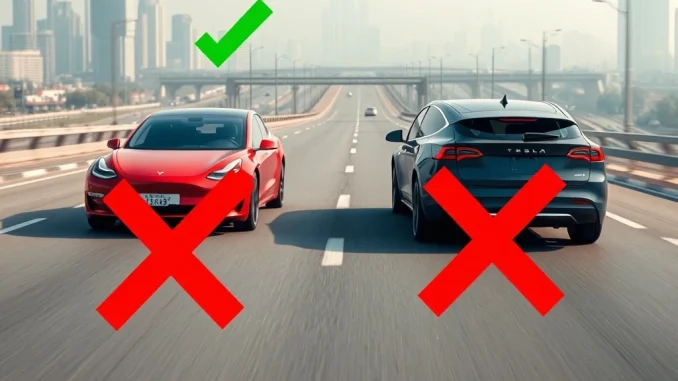 Tesla FSD system performing flawlessly on a highway, outperforming Chinese EVs in a critical safety test, highlighting its advanced capabilities.