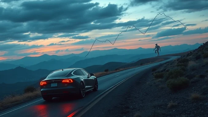 Chart showing a significant Tesla Q2 revenue drop, symbolizing the financial challenges and strategic shifts in the EV market.