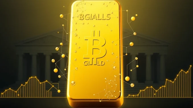 A symbolic image of Tether Gold merging digital blockchain with physical gold bars, representing its role as a strategic safe-haven asset during economic uncertainty.