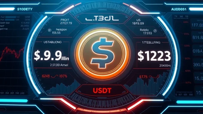 Tether Q2 2025 profit and U.S. Treasury holdings dashboard with USDT stablecoin symbol