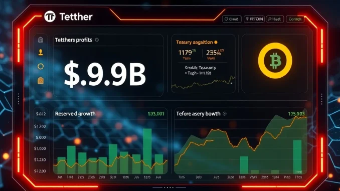 Tether Q2 2025 profit dashboard showcasing USD₮ growth and crypto reserves