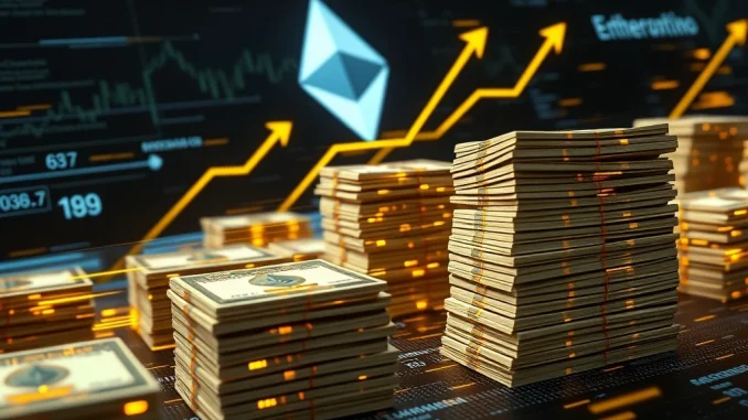 A visual depiction of a rapid Tether USDT minting event on the Ethereum blockchain, influencing crypto market dynamics.