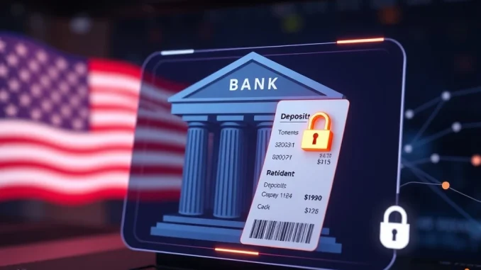 An illustration showing secure tokenized deposits managed by VersaBank USA, representing a new era in blockchain banking and digital finance.