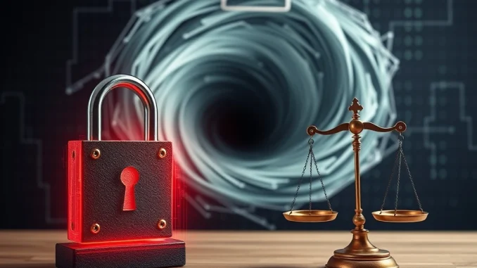 Tornado Cash Controversy: Crucial DOJ Probe Targets Dragonfly Capital Investment Scales of justice weighing digital assets, symbolizing the **Tornado Cash** probe and its impact on **Dragonfly Capital** and crypto regulations.