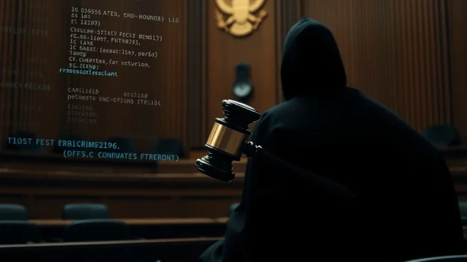 Tornado Cash Trial: Unveiling the Alarming Truth Behind Crypto Money Laundering A courtroom scene depicting the high-stakes Tornado Cash trial, highlighting the legal battle against crypto money laundering.
