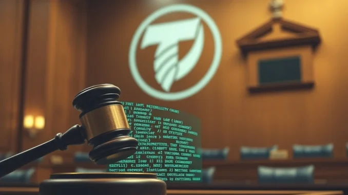 Crucial Ethereum News: Roman Storm's Defense Concludes Tornado Cash Trial, Championing Crypto Privacy A gavel striking a blockchain symbol, representing the legal battle of the Tornado Cash trial and its implications for crypto privacy.