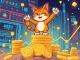 A dynamic illustration of Troller Cat, a cartoon cat character, symbolizing the explosive surge of the Troller Cat meme coin amidst a blockchain gaming backdrop.