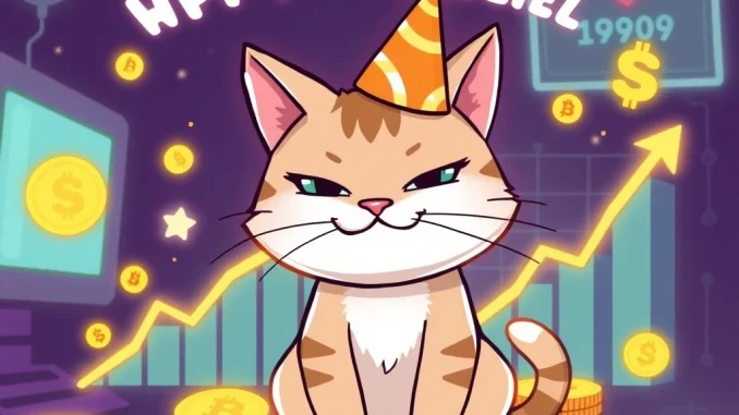 A mischievous Troller Cat character surrounded by crypto symbols, illustrating the impressive ROI of the Troller Cat presale.
