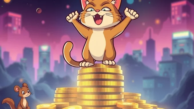 Triumphant Troller Cat cartoon symbolizing its massive ROI in the crypto presale market.