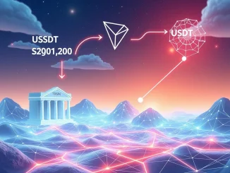 A visual representation of TRON's surging DeFi growth, showing USDT moving off-chain into decentralized finance protocols.